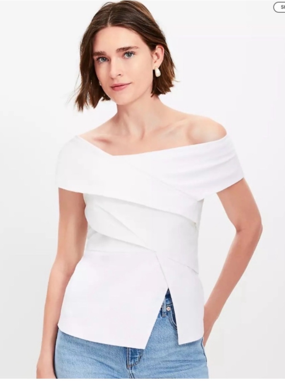 LOFT White Off-the-Shoulder Wrap Top